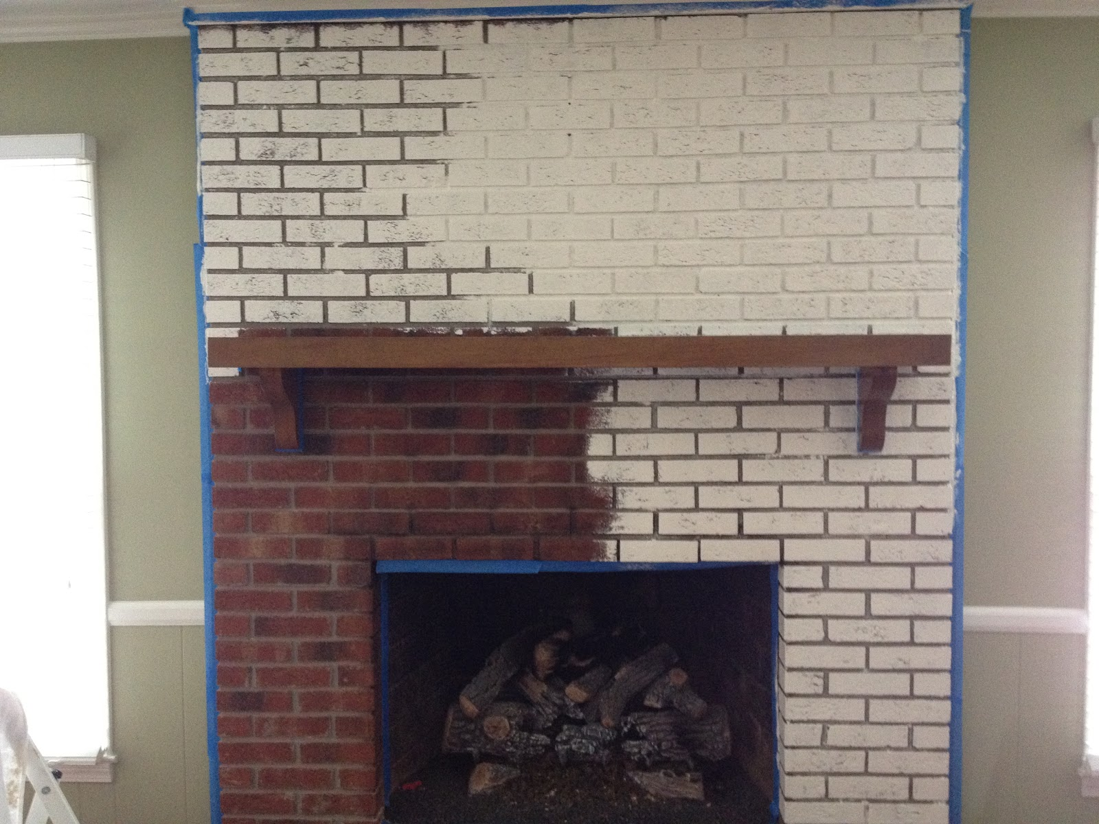 partially painted fireplace
