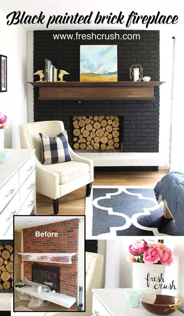 Before/After Black Painted Fireplace