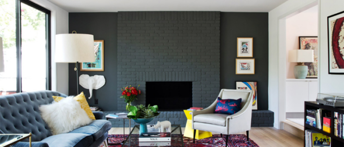 bold fireplace in colorful room