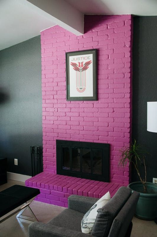 Bright Pink Painted Fireplace