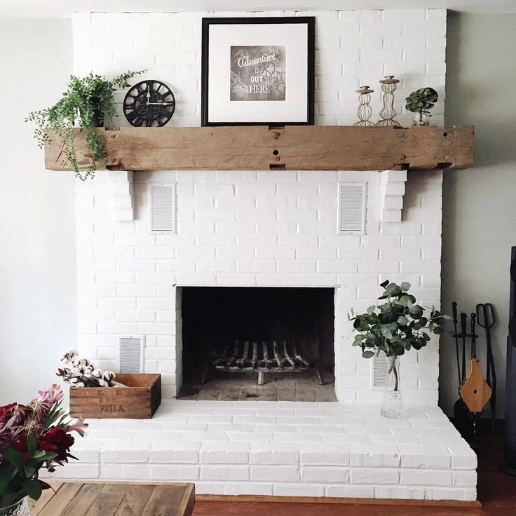 White Fireplace With Wood Mantel 