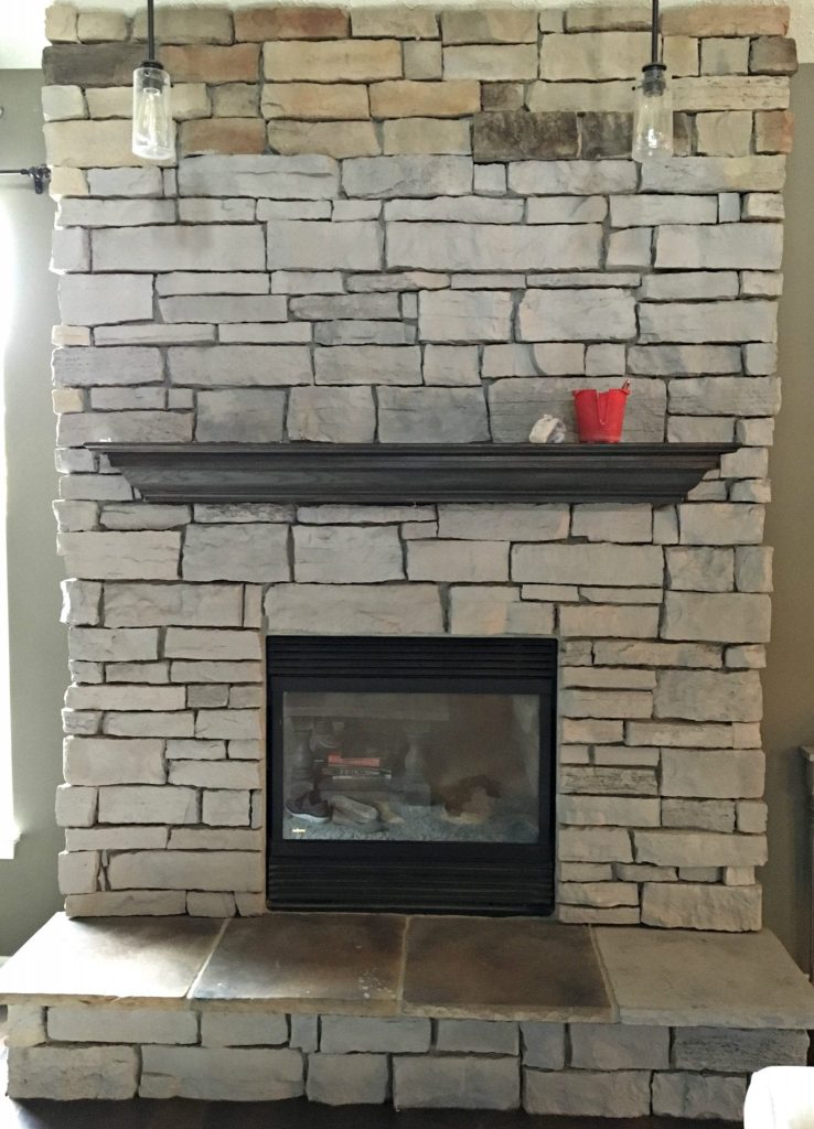 Grey Gray Painted Stone Fireplace