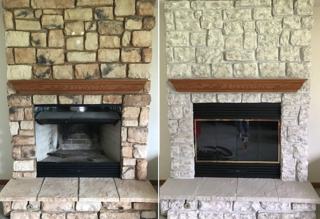 Brick-Anew Stone Fireplace Painted with Misty Harbor Color
